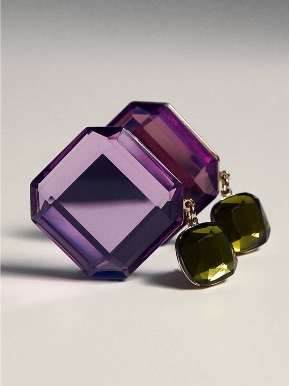 Mango Purple and Olive Green Drop Crystal Earrings - Picture 4 of 11